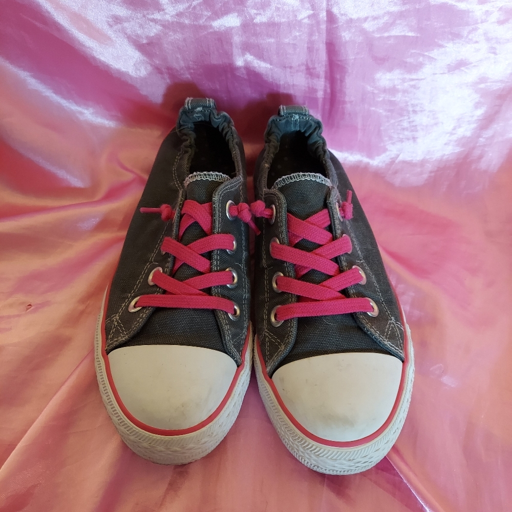 Gray and pink Converse-style sneakers